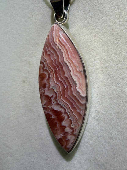 Rhodochrosite Crystal Pendant. S925 Silver Setting. Amazing Colors And Banding. High Quality Crystal Jewelry