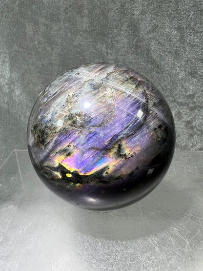 Labradorite Crystal Sphere. 62mm. Gorgeous Purple Rainbow Flash. Rare Color Display Sphere.