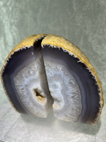 Druzy Agate Book Ends. Stunning Agate From Brazil. Large Cut And Polished Crystal Book Ends.