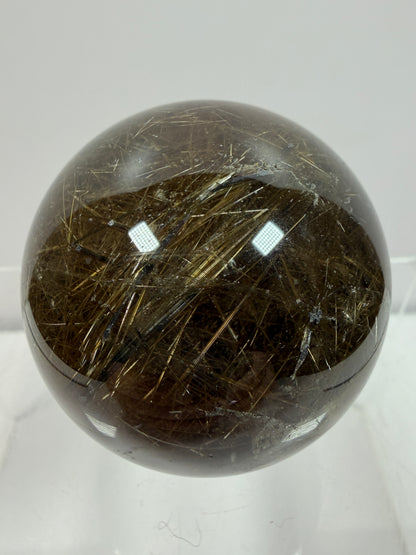 Rutile Quartz Sphere. 49mm. Beautiful Rare Golden Rutilated Quartz. Very Full Of Rutile And Hematite Inclusions