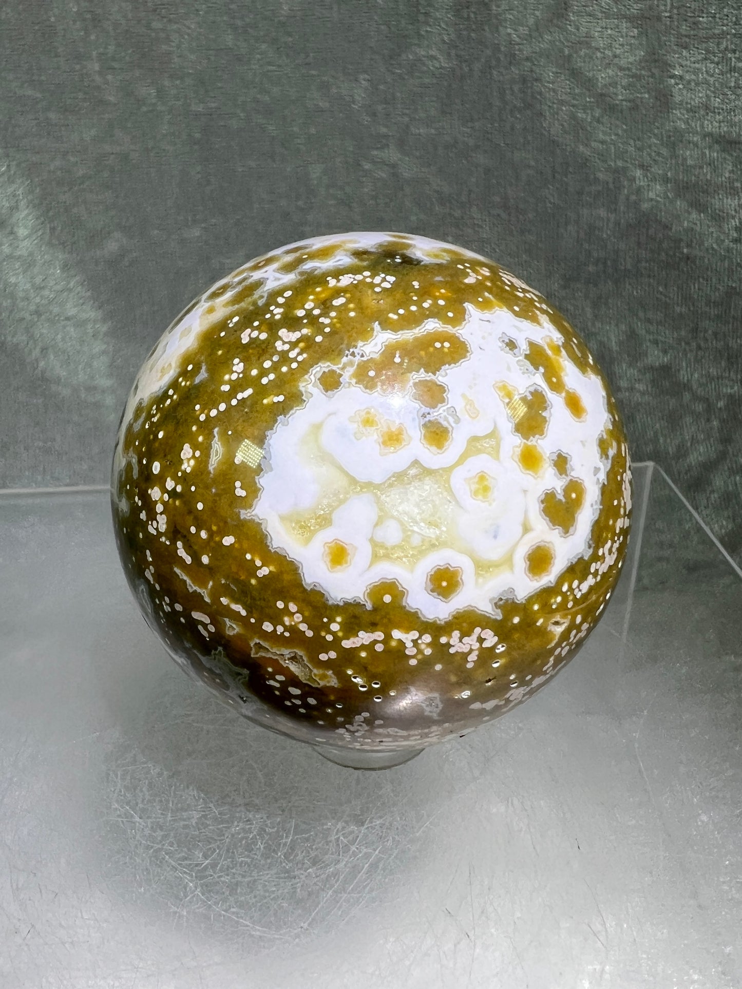 Ocean Jasper Sphere. Stunning Colors On This Amazing Display Crystal. Gorgeous Rare Sphere!