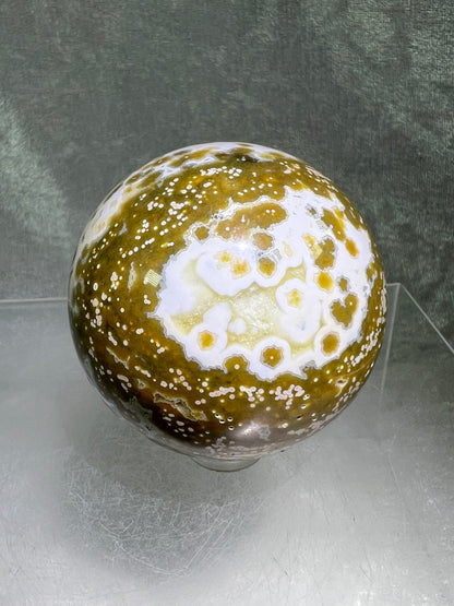 Ocean Jasper Sphere. Stunning Colors On This Amazing Display Crystal. Gorgeous Rare Sphere!
