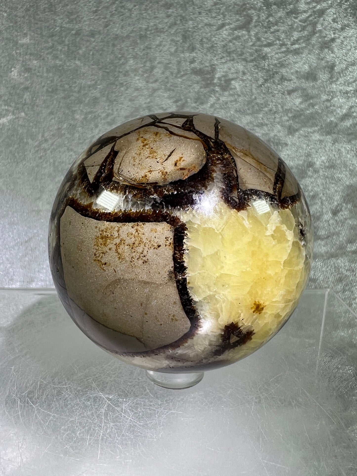 Septarian Crystal Sphere. 65mm. Amazing Dragons Egg Display Crystal. Extraordinary Mineral From Madagascar.