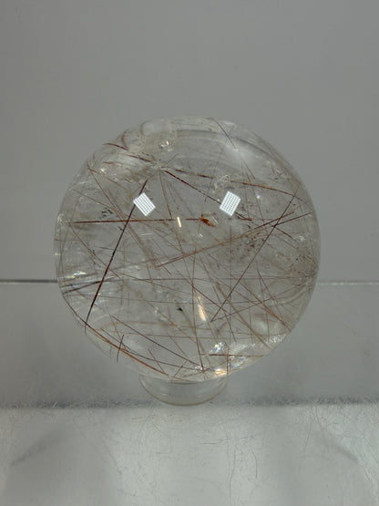 Rutile And Tourmaline Quartz Sphere. 39mm. Amazing Combination Of Red Rutile And Tourmaline. Very Rare Display Sphere
