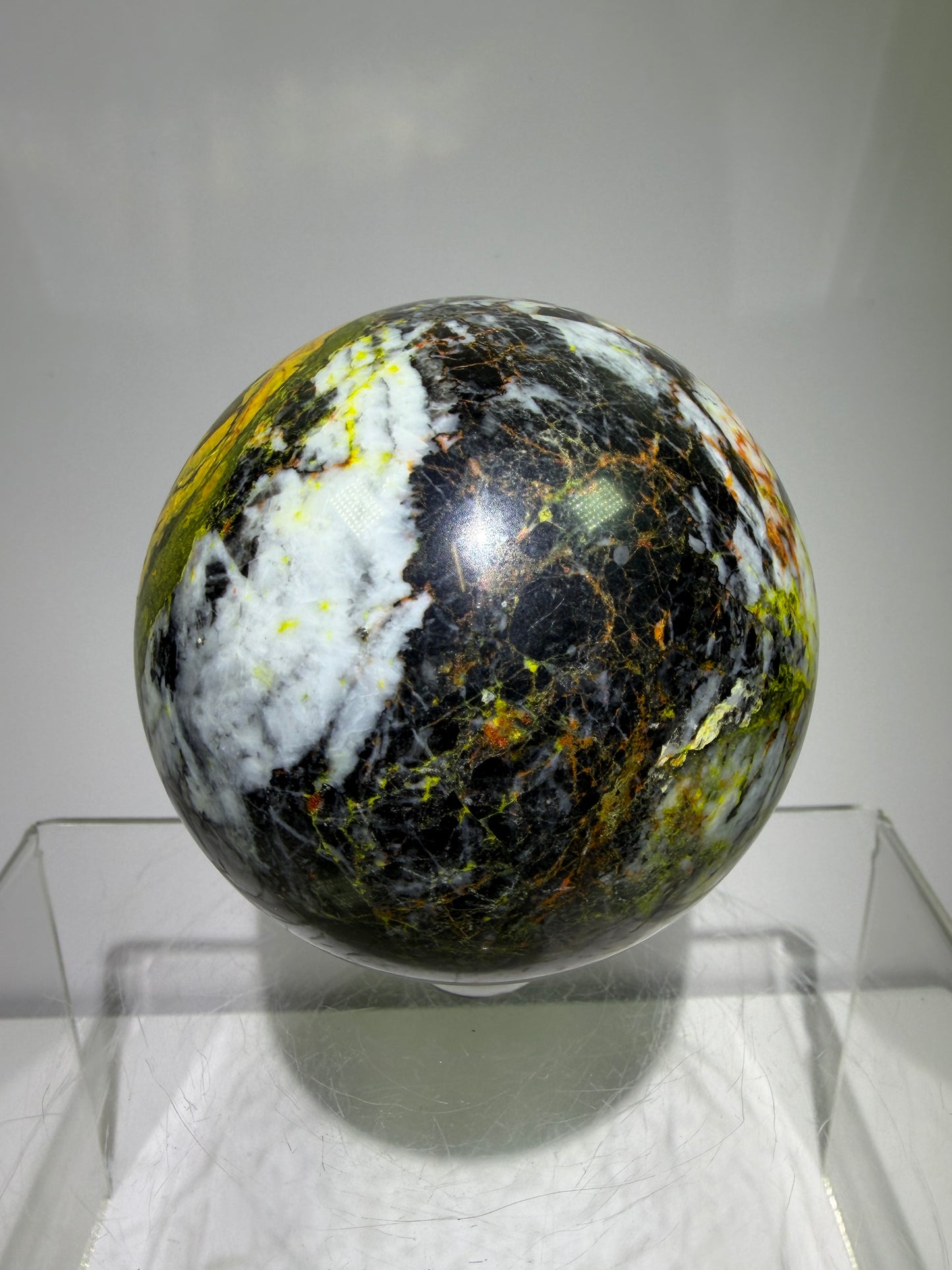 Realgar Crystal Sphere. 67mm. Rare Polished Display Sphere. Stunning Colors And Patterns