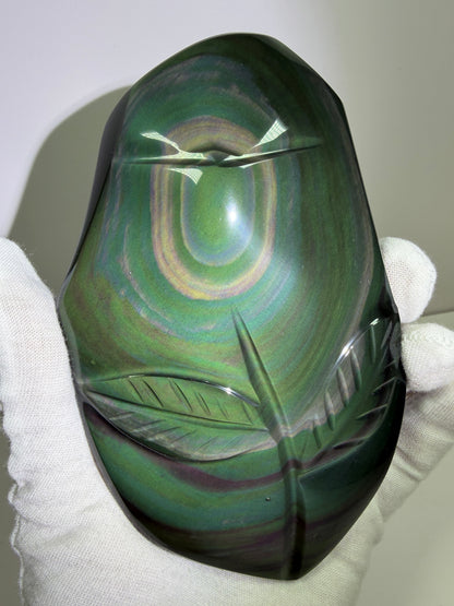 Rainbow Obsidian Freeform. High Quality Carved Flower. Gorgeous One Of A Kind Display Crystal