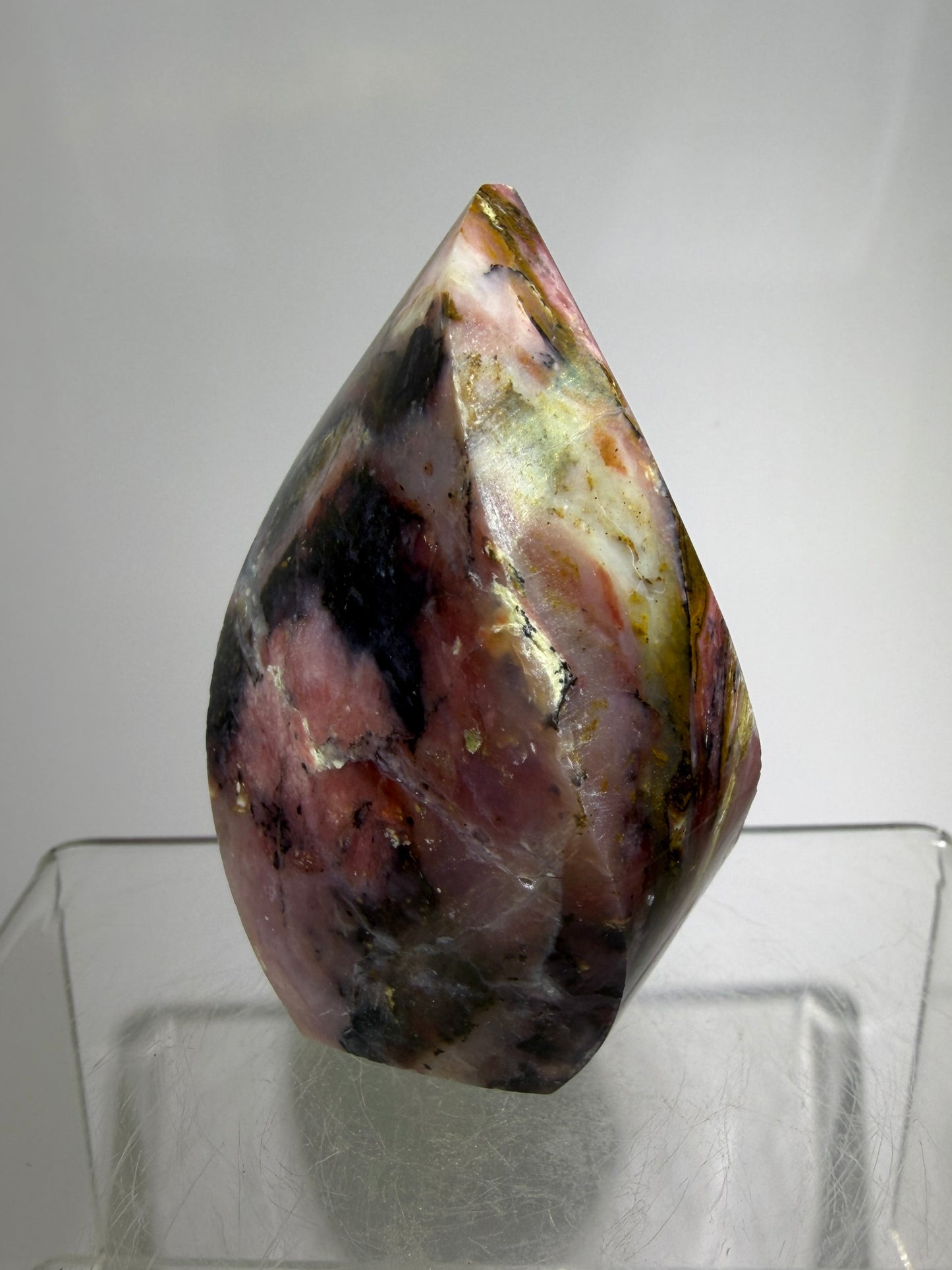 Strawberry Pink Opal Flame From Peru. Gorgeous Bright Colors And Patterns. Rare Display Crystal.