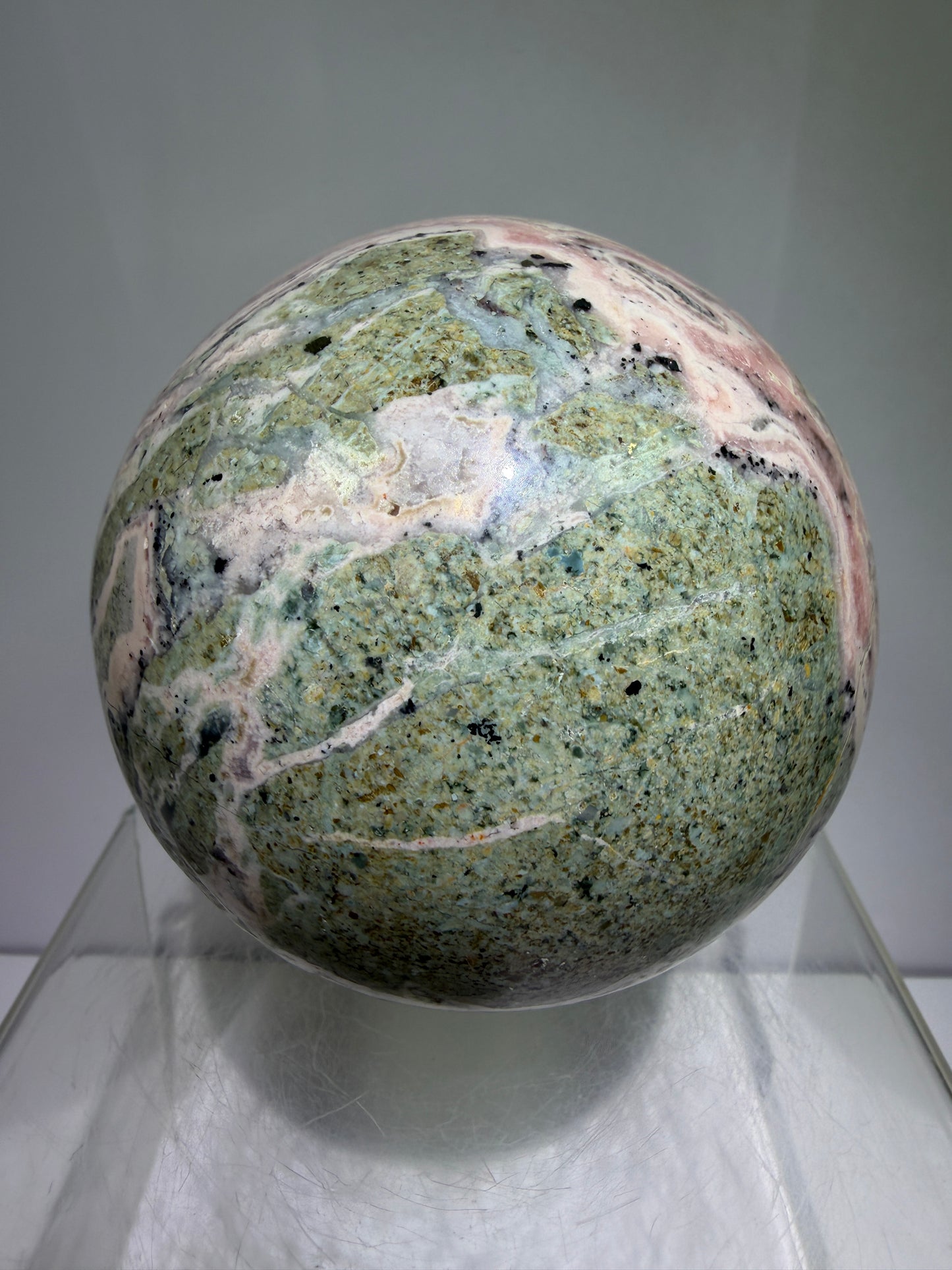 Rhodochrosite Crystal Sphere. 92mm. XL Rare Druzy Display Sphere. Amazing Druzy And Banding
