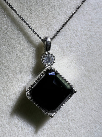 Black Spinel Crystal Pendant. S925 Silver Setting And Necklace. High Quality Gorgeous Necklace.