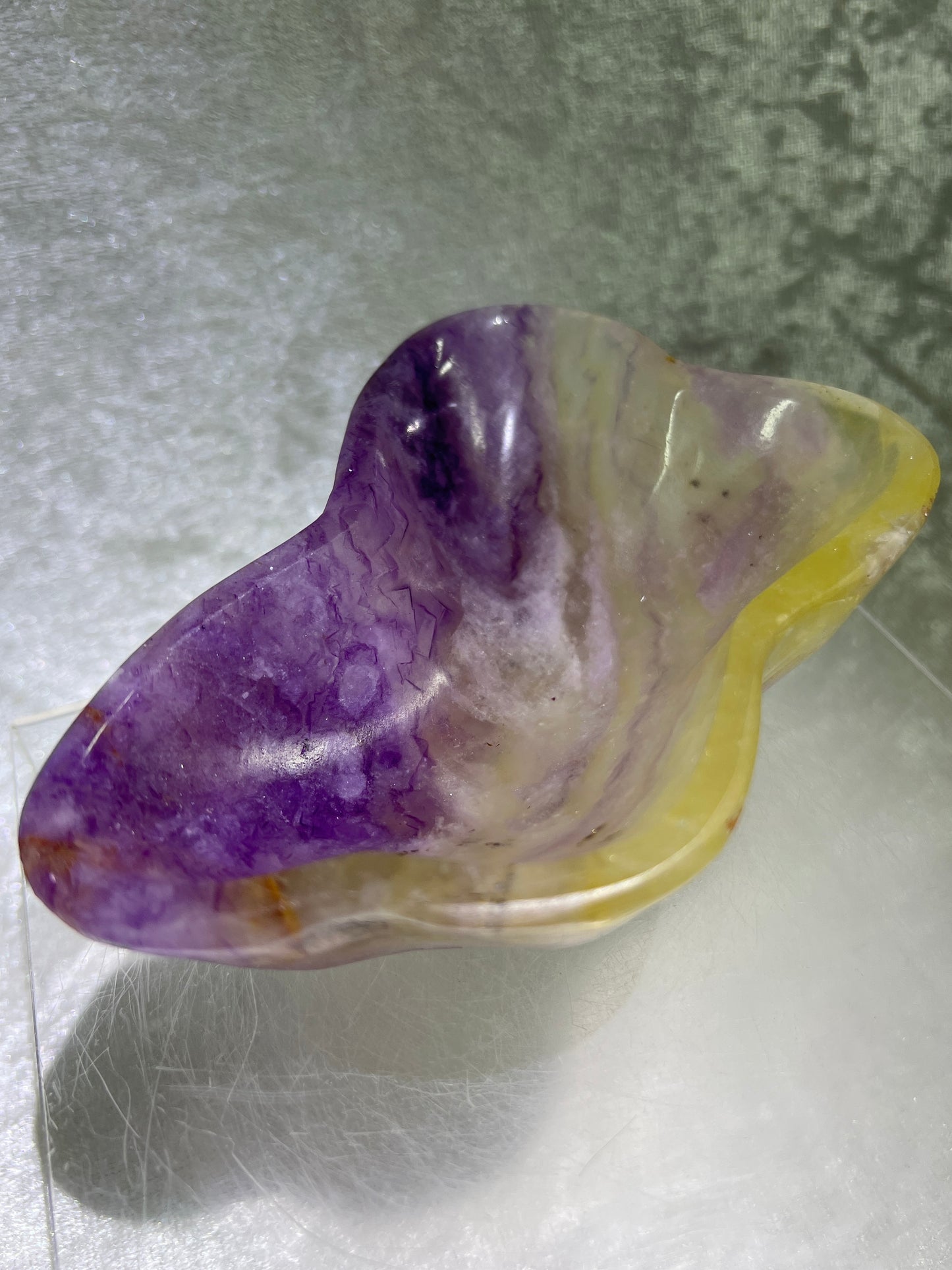 Fluorite Bowl Carving. Gorgeous Purple And Yellow Carving. Hand Carved Amazing Display Crystal.