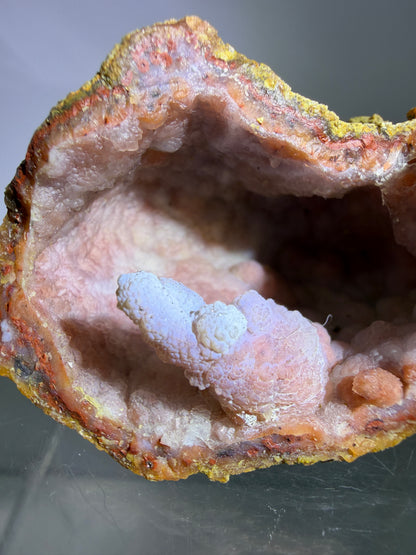 Pink Chalcedony Geode. High Quality Sugar Druzy Specimen From Morocco. Stunning Display Crystal