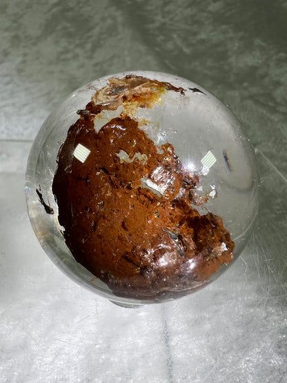 Garden Quartz Lodolite Sphere. Stunning High Quality Orange Landscape.