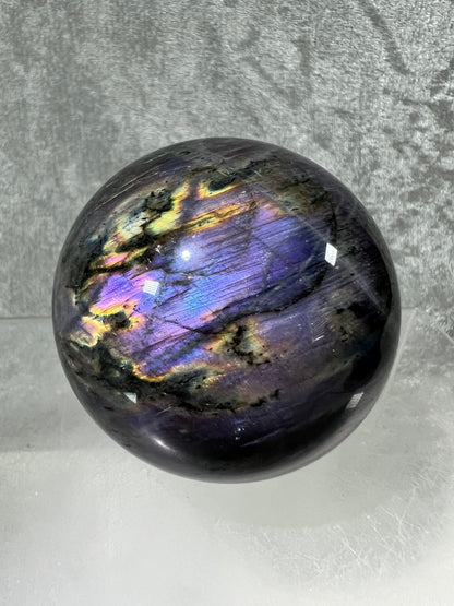 Labradorite Crystal Sphere. 62mm. Gorgeous Purple Rainbow Flash. Rare Color Display Sphere.