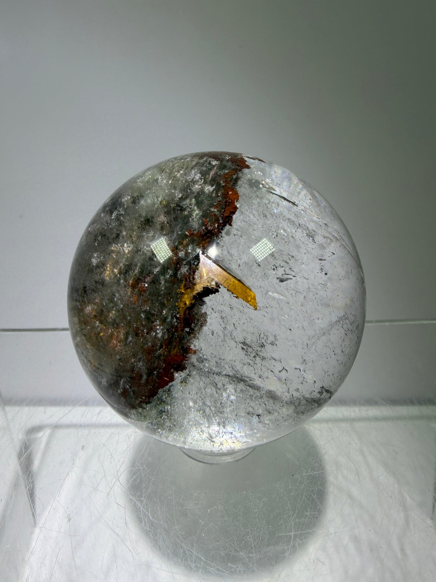 Garden Quartz Lodolite Sphere. High Quality Colorful Landscape. Beautiful Display Sphere