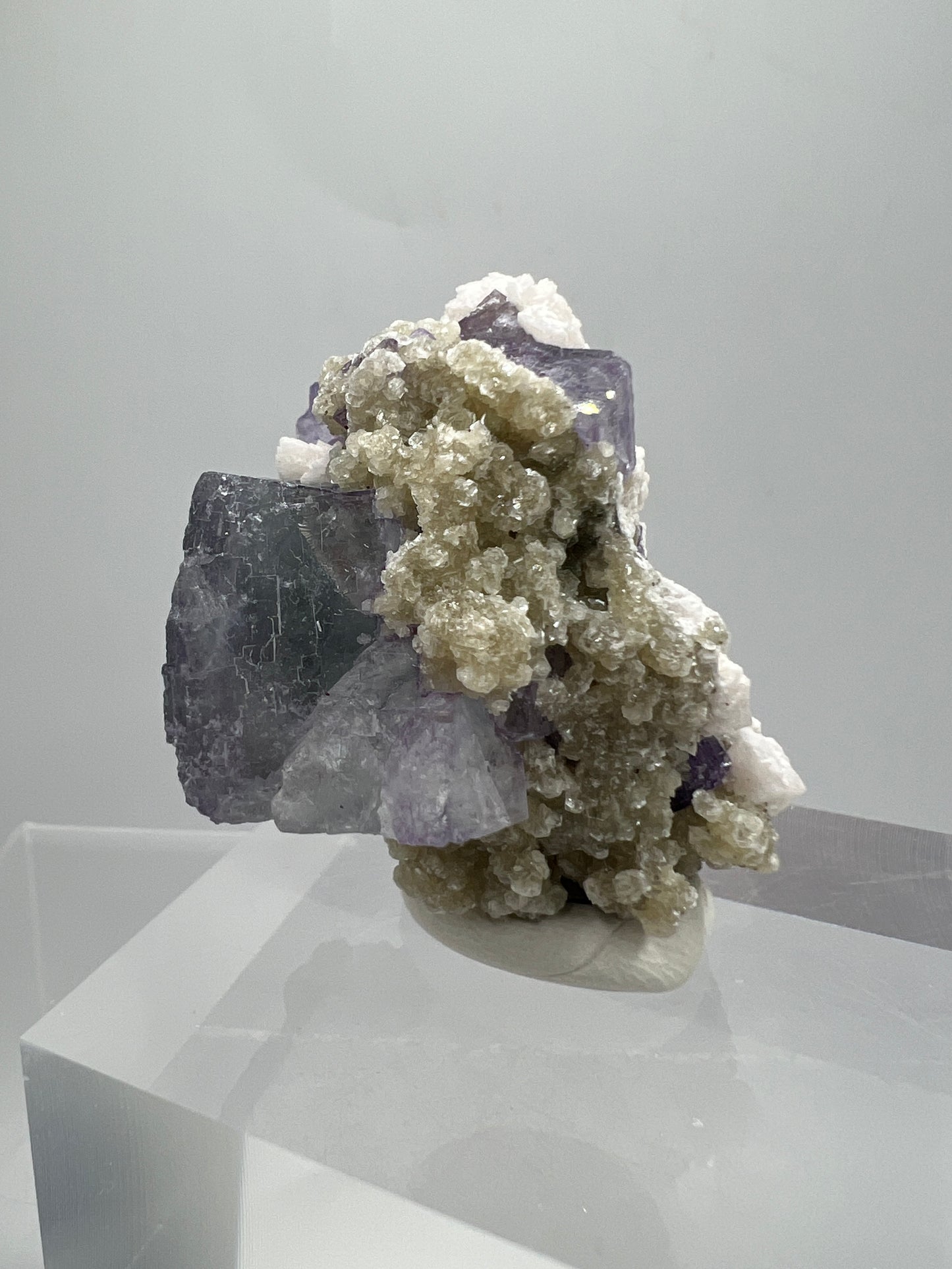 Fluorite, Calcite, And Druzy Quartz Specimen. World Famous Yaogangxian Fluorite Cubes. Beautiful Mixed Mineral Specimen.