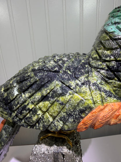 Hand Carved Crystal Parrot From Peru. Extra Large High Quality Display Crystal. Hand Crafted By Local Artisans