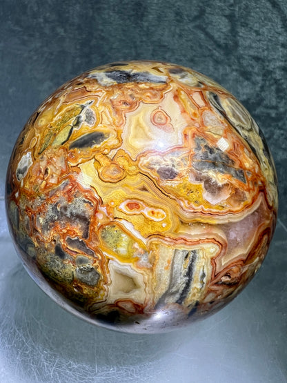 Crazy Lace Agate Sphere. 72mm. Stunning Lace And Patterns On This Sphere. Amazing Indonesian Crazy Lace Display Sphere