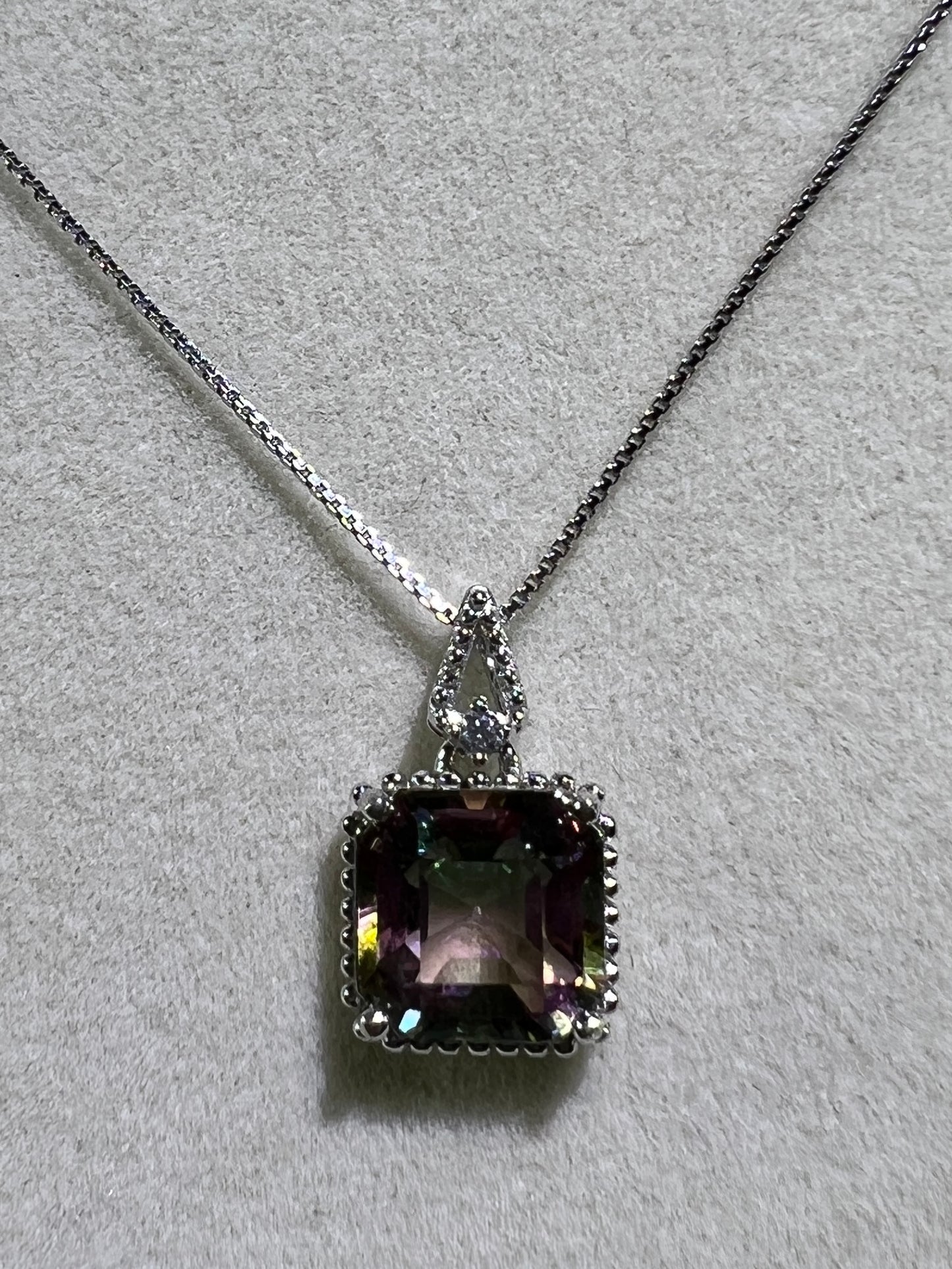 Mystic Topaz Crystal Pendant. S925 Silver Setting And Necklace. Gorgeous Mystic Topaz Gemstone.