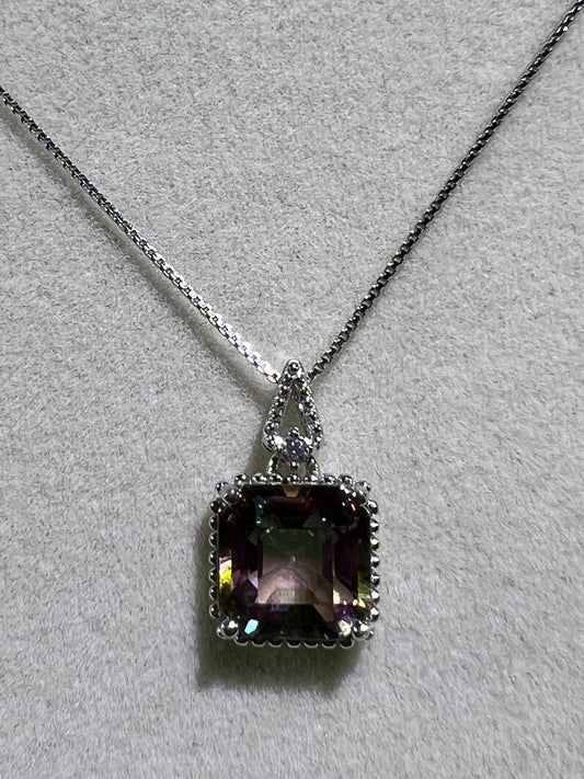 Mystic Topaz Crystal Pendant. S925 Silver Setting And Necklace. Gorgeous Mystic Topaz Gemstone.