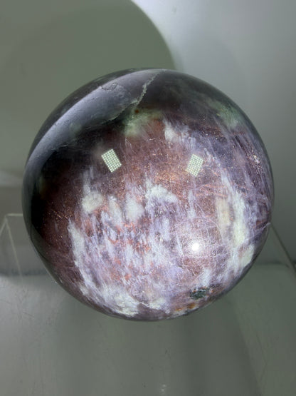 Bloodshot Iolite Sphere. 67mm. Rare Galaxy Iolite Sunstone Display Sphere. Amazing And Colorful Flash!
