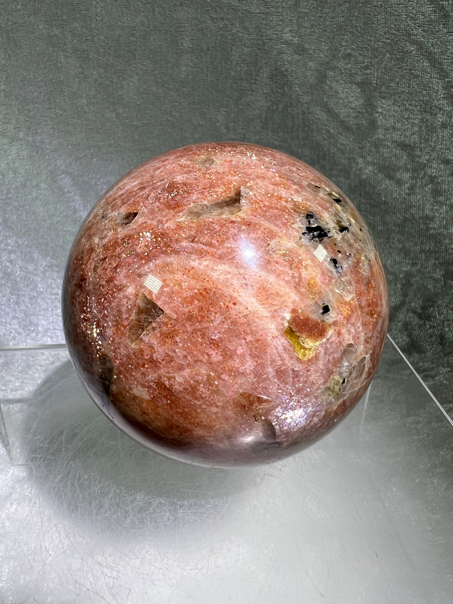 Sunstone Crystal Sphere. 76mm. Gorgeous Confetti Sunstone Sphere. High Quality Display Crystal