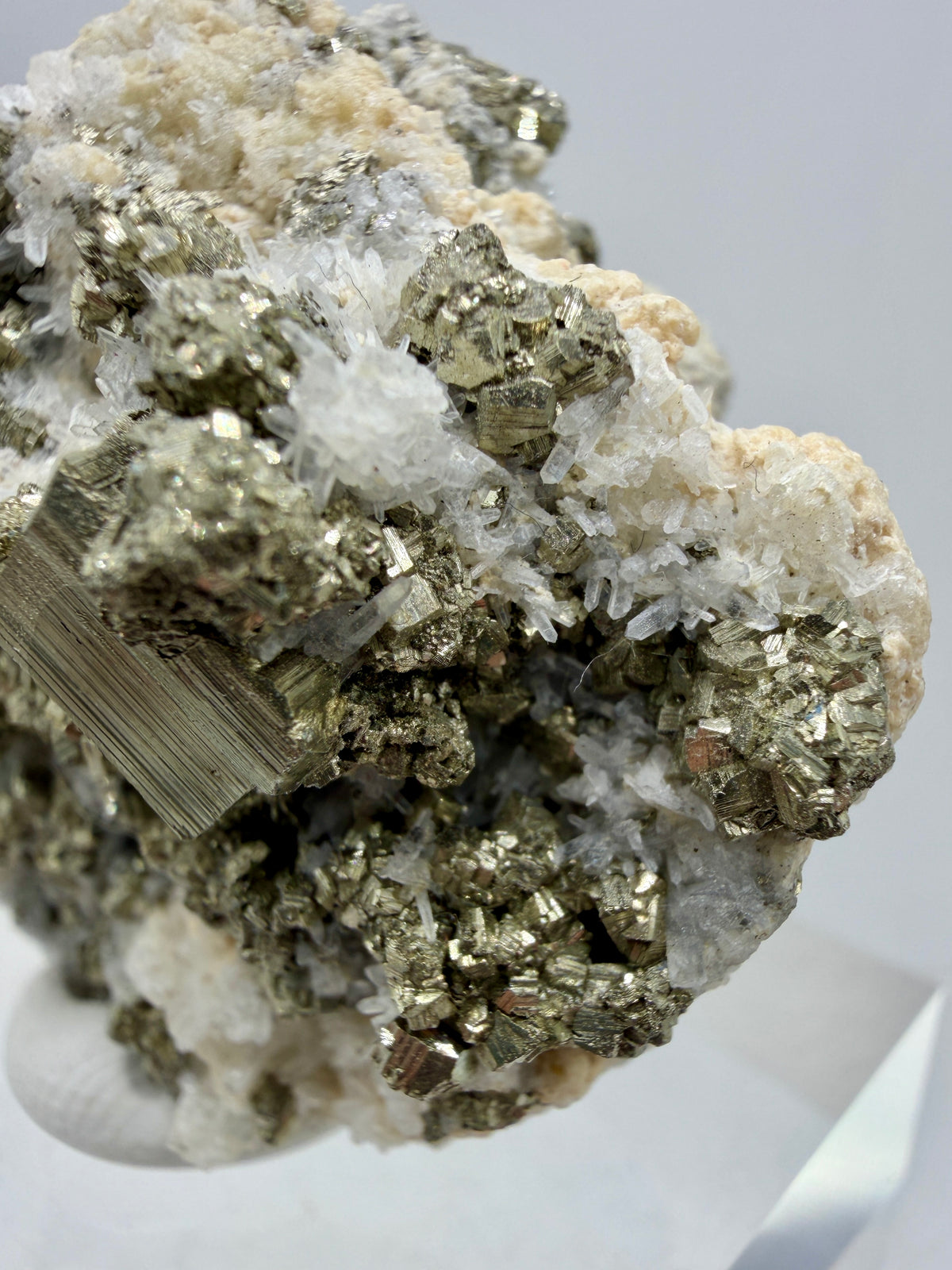 Pyrite And Needle Quartz Display Specimen. Gorgeous Pyrite Cube Cluster From Peru.