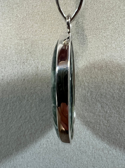 Seraphinite Crystal 925 Silver Pendant. Gorgeous Angel Wing Patterns. High Quality Crystal Jewelry