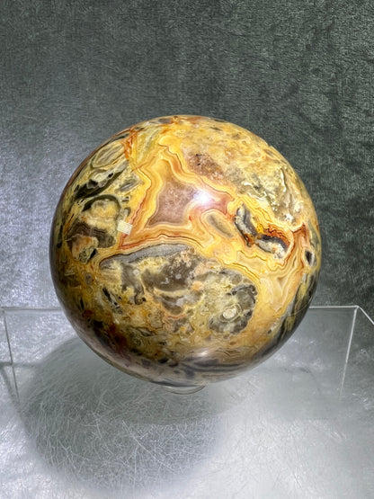 Crazy Lace Agate Sphere. 72mm. Stunning Lace And Patterns On This Sphere. Amazing Indonesian Crazy Lace Display Sphere