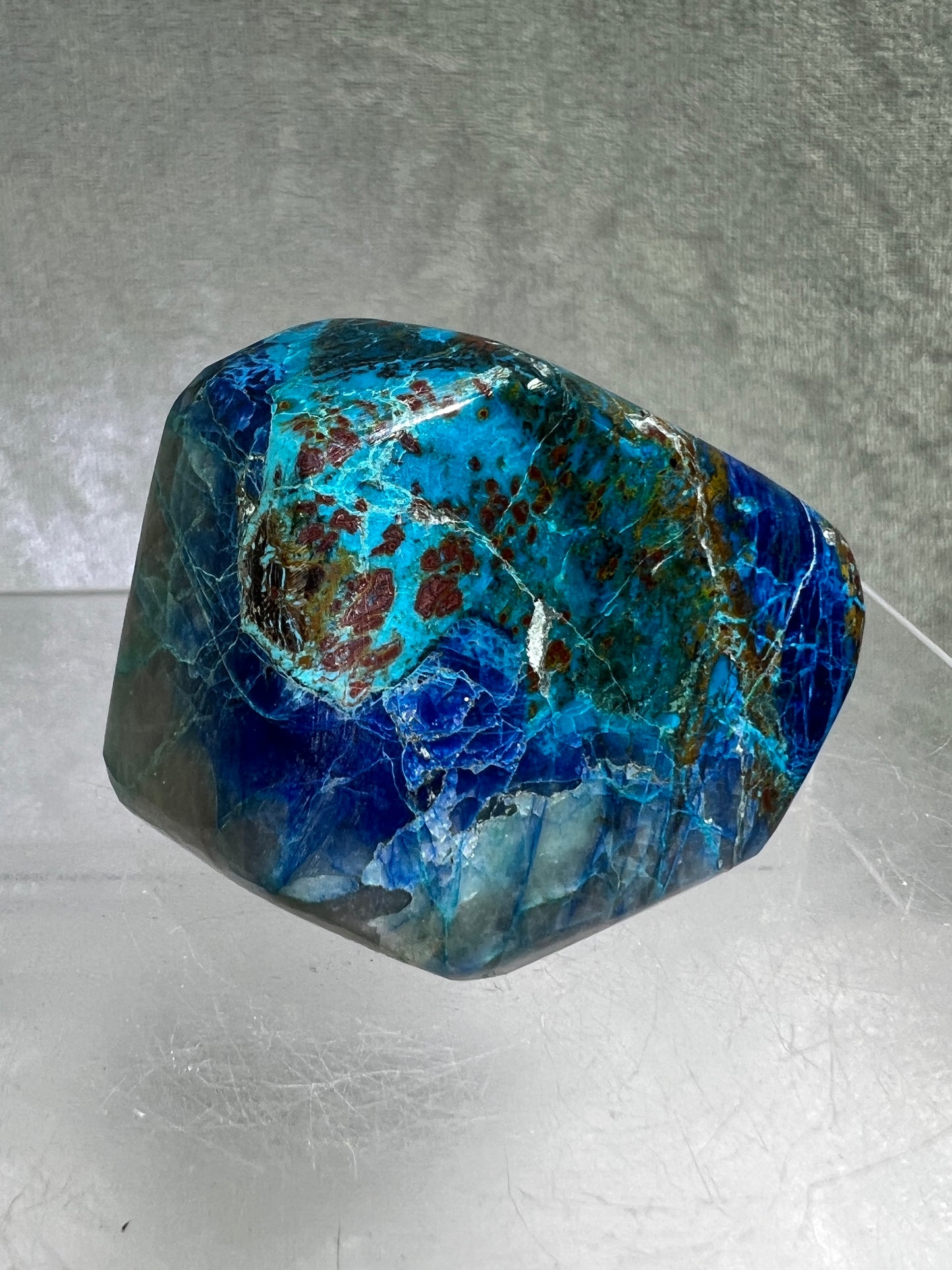 Shattuckite Polished Freeform. Gorgeous Blue Mineral From Namibia. Very Unique And Special Display Crystal.