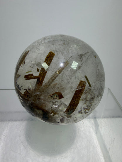 Tourmaline Quartz Sphere. Rare Tourmaline Sphere With Rainbows. Tourmalinated Quartz Display Crystal