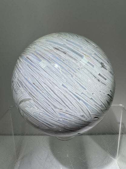 White Mexican Crazy Lace Sphere. 66mm. Beautiful Mexican Agate Sphere. Incredible Druzy And Banding.