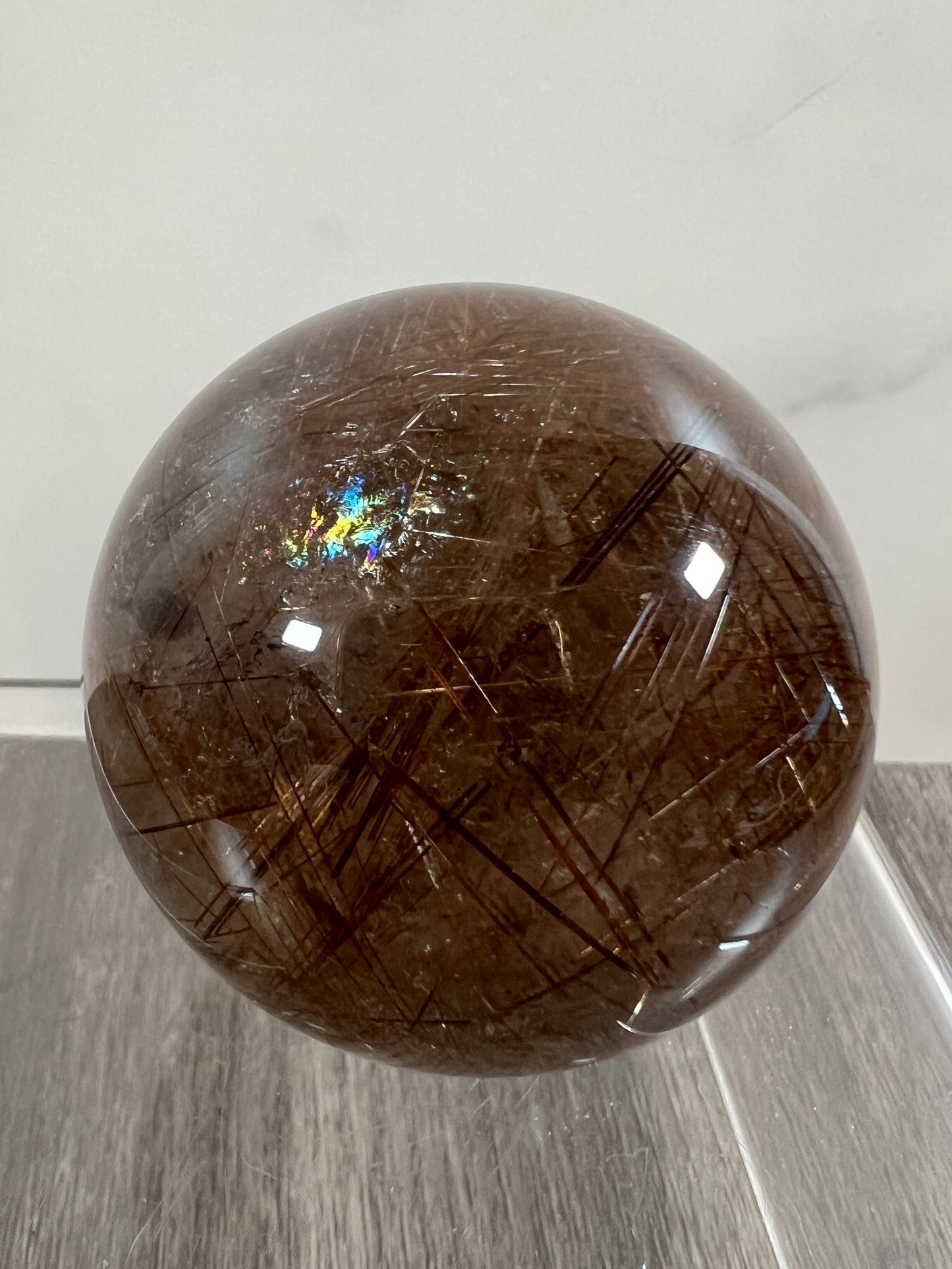 Copper Rutile Quartz Sphere. 53mm. Amazing Copper Rutilated Quartz. Stunning Rare Display Sphere