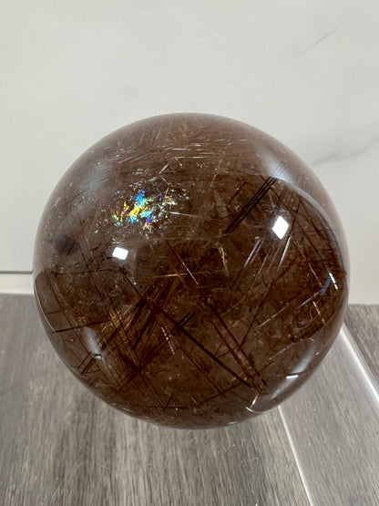 Copper Rutile Quartz Sphere. 53mm. Amazing Copper Rutilated Quartz. Stunning Rare Display Sphere