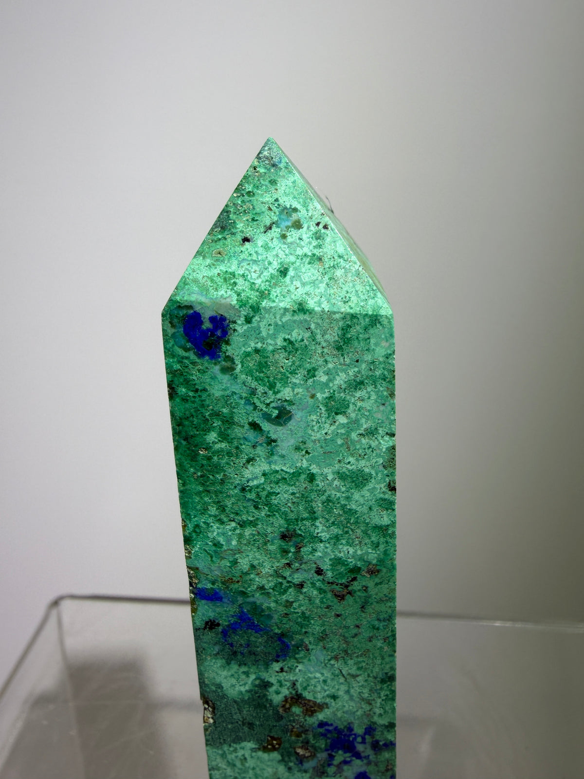 Azurite, Chrysocolla, And Malachite Druzy Tower. Rare And Beautiful Crystal Point.