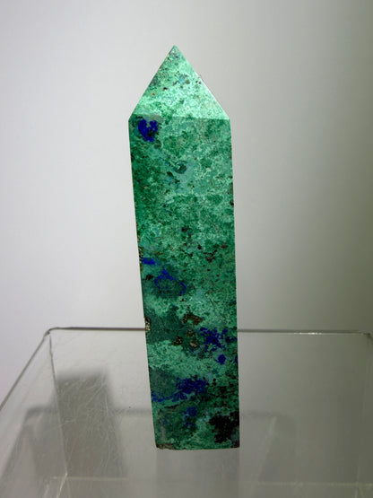 Azurite, Chrysocolla, And Malachite Druzy Tower. Rare And Beautiful Crystal Point.