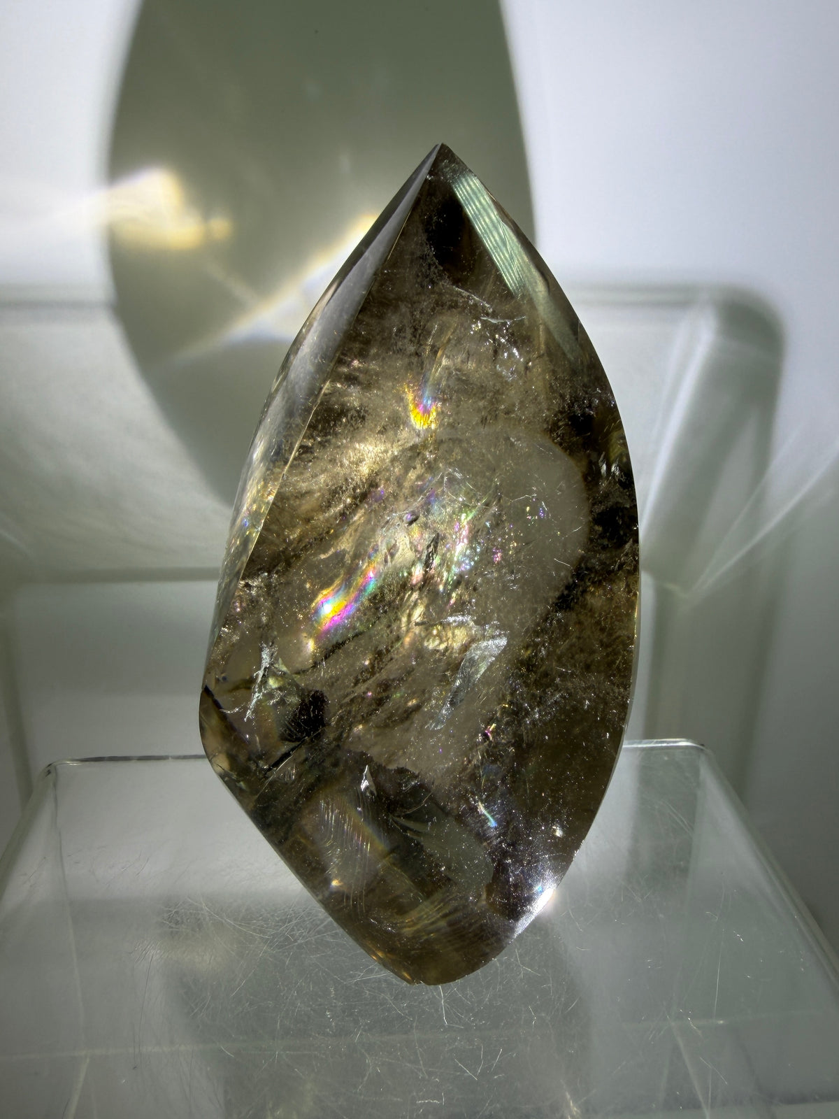 Smoky Quartz Crystal Flame. Huge Rainbows! Gorgeous Polished Flame From Brazil. Beautiful Display Crystal