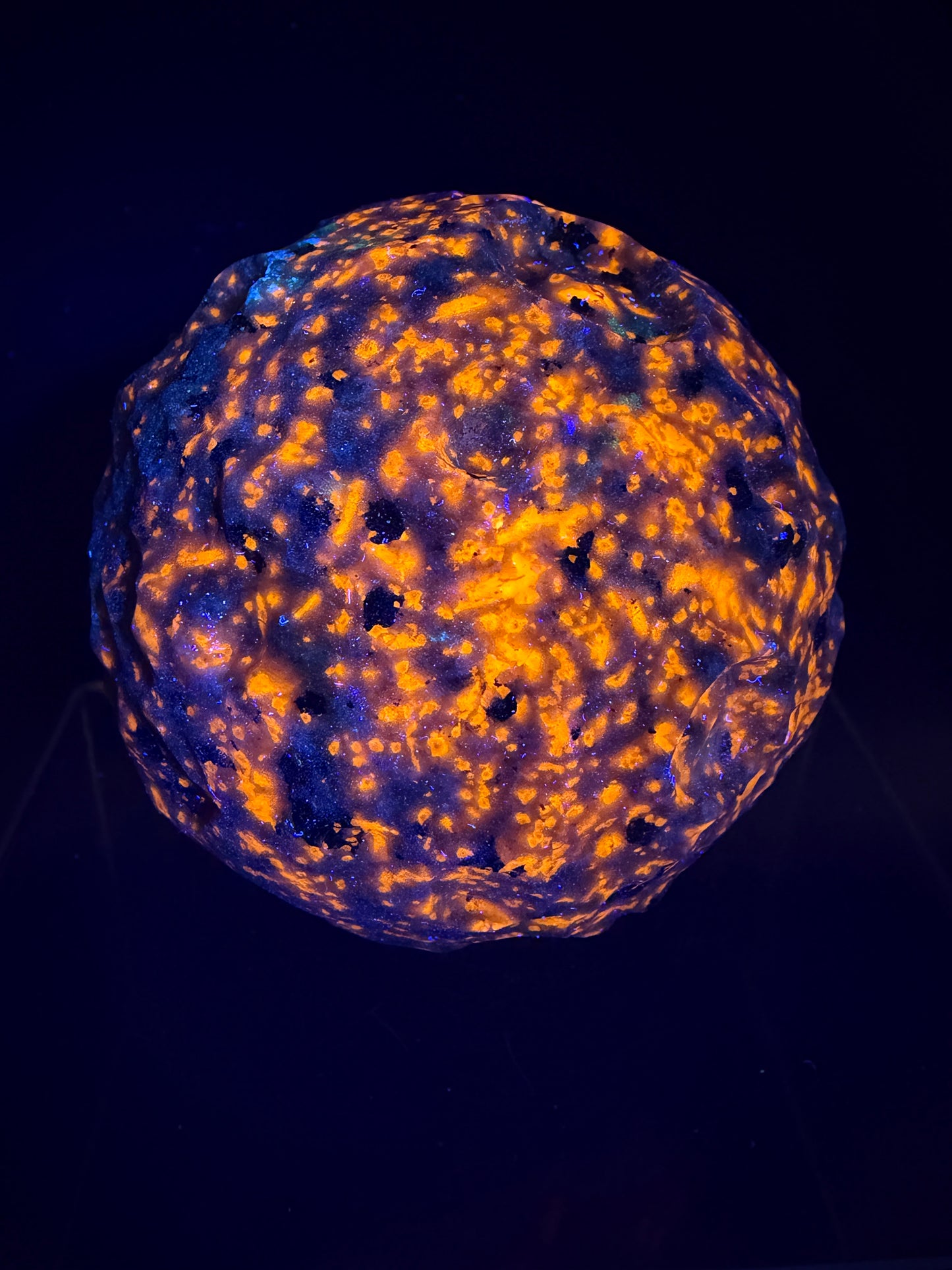 Yooperlite Moon Crystal Sphere. 72mm. Custom Carved Lunar Moonscape. Crazy Fireball Asteroid Display Sphere. Amazing UV Reactive Yooperlite