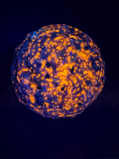 Yooperlite Moon Crystal Sphere. 72mm. Custom Carved Lunar Moonscape. Crazy Fireball Asteroid Display Sphere. Amazing UV Reactive Yooperlite