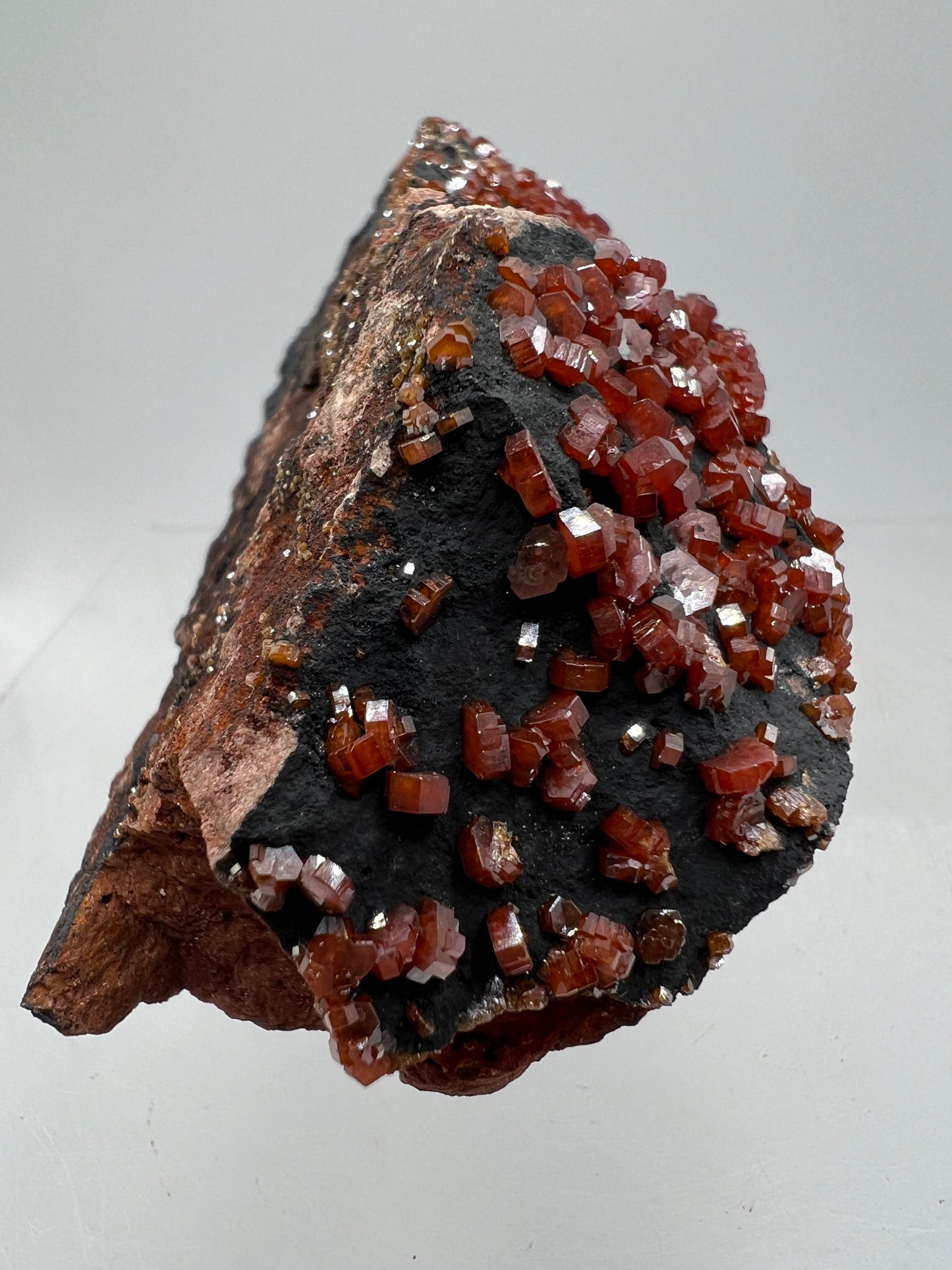 Vanadinite On Goethite Matrix. Stunning Color Contrast. Gorgeous Mineral Specimen From Morocco