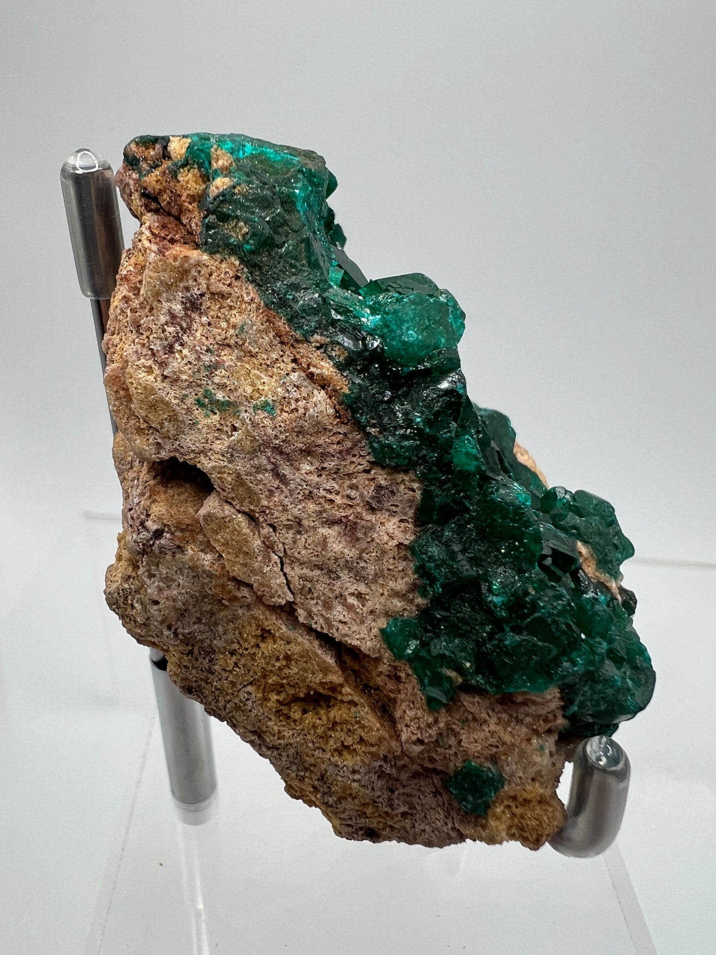Dioptase Crystal Specimen. High Quality Flashy Mineral From The Congo. Gorgeous Colors And Cubes.