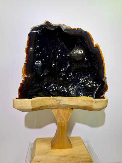 Botryoidal Black Jasper Specimen. Very Rare Geode From Brazil. High Quality Crystal With Custom Stand