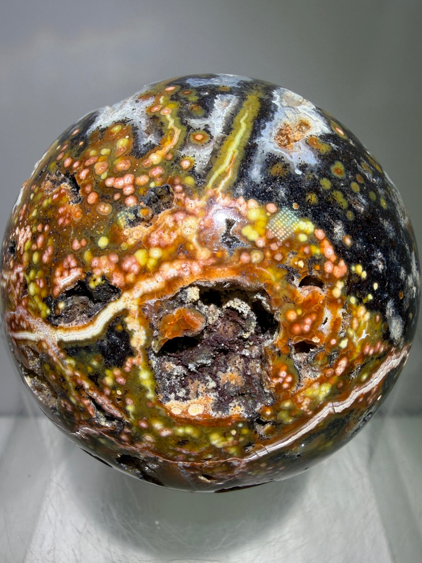 Ocean Jasper Sphere. 67mm. High Quality Druzy Display Crystal. Beautiful Peach Sugar Druzy