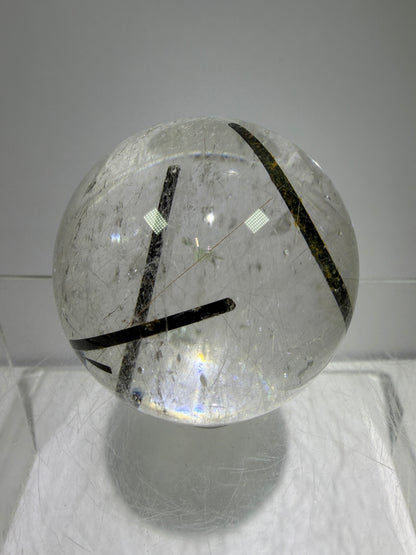 Rutile Quartz Sphere. 49mm. High Quality Rutile And Tourmaline Quartz. Very Rare Combination Of Inclusions.