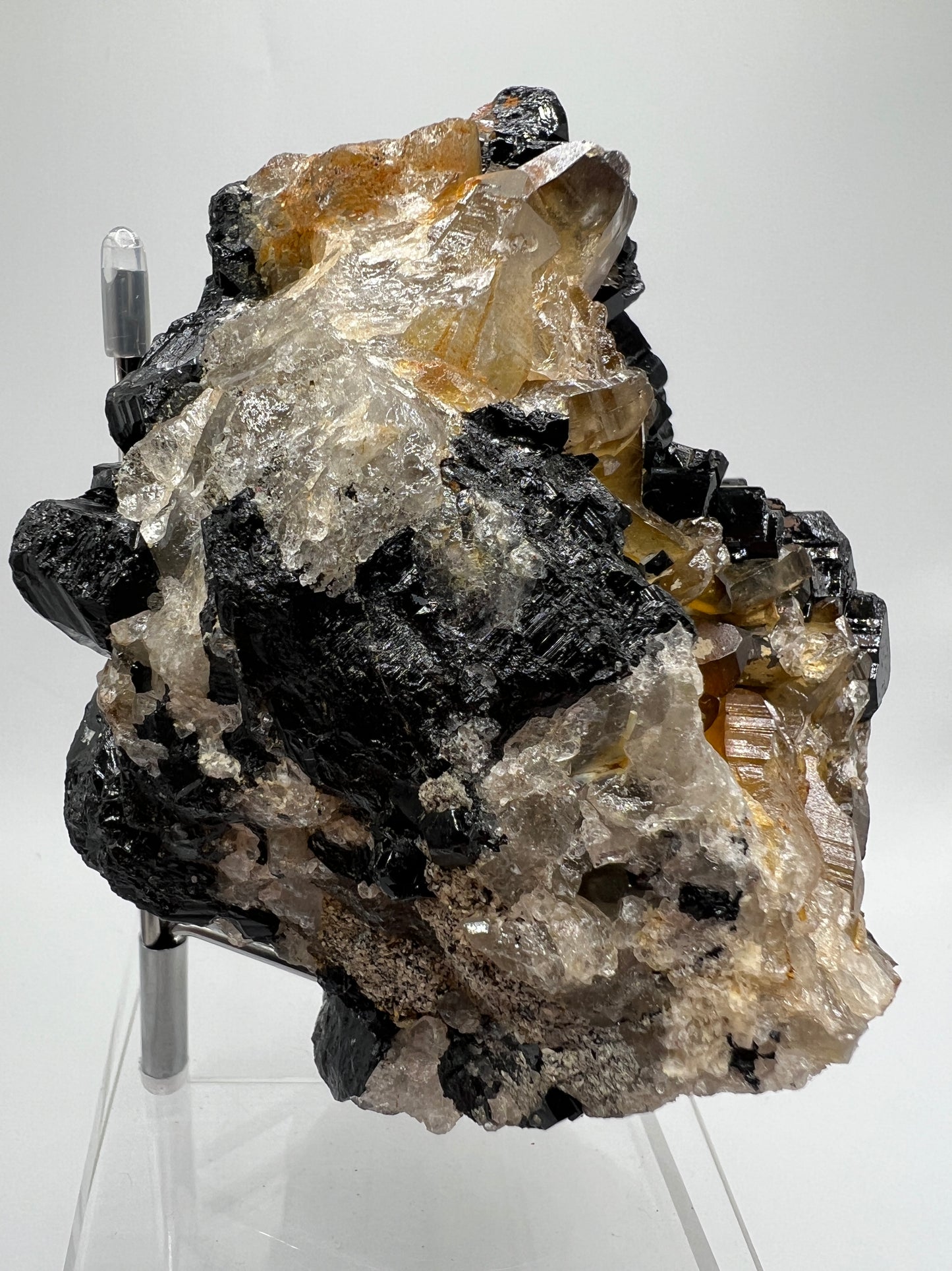 Black Tourmaline And Citrine Cluster. Amazing Formations With Touches Of UV Reactive Hyalite. Rare African Specimen