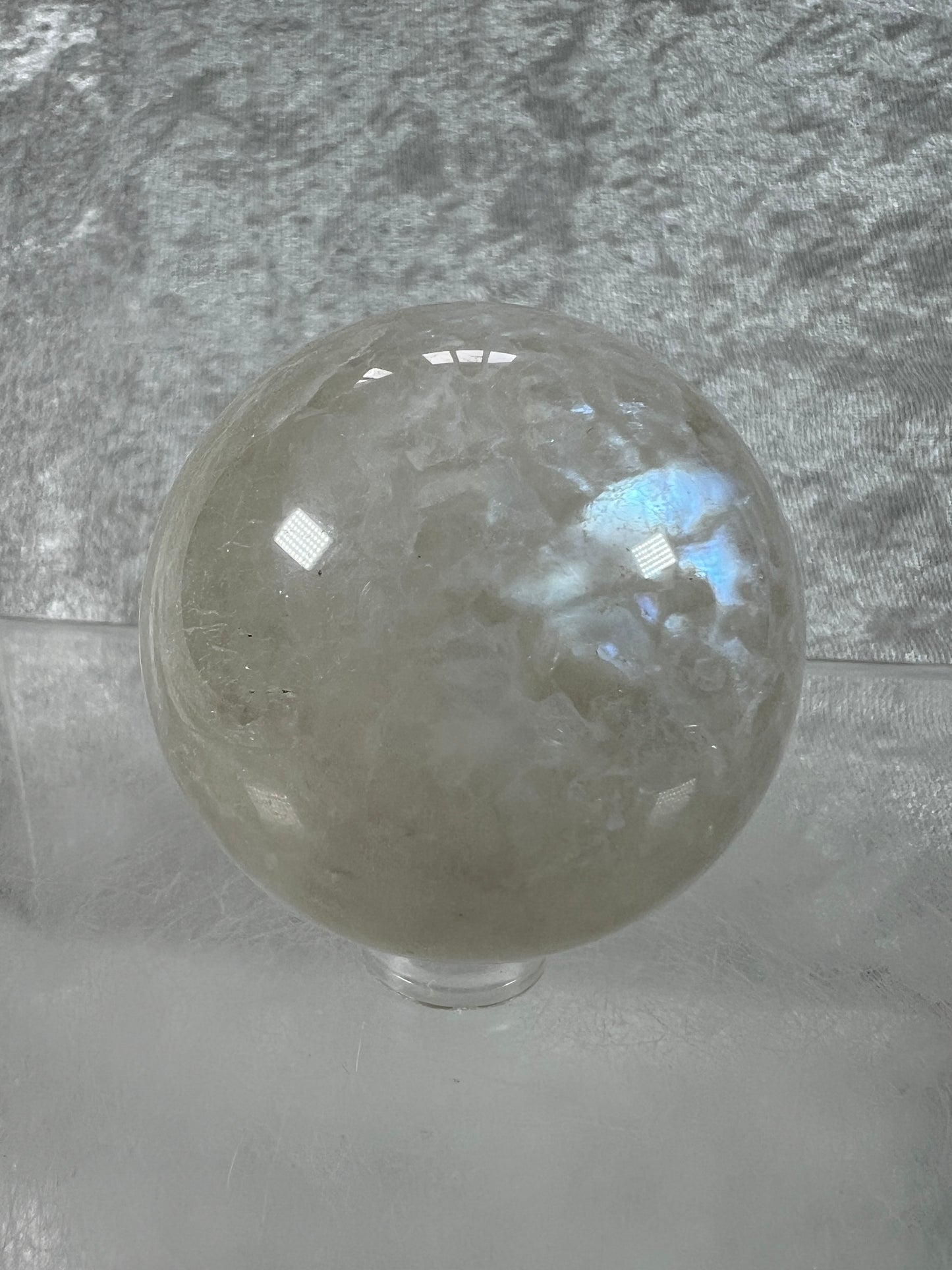 White Moonstone Crystal Sphere. Rare White Moonstone With Gorgeous Blue Flash. Nice Quality Display Sphere
