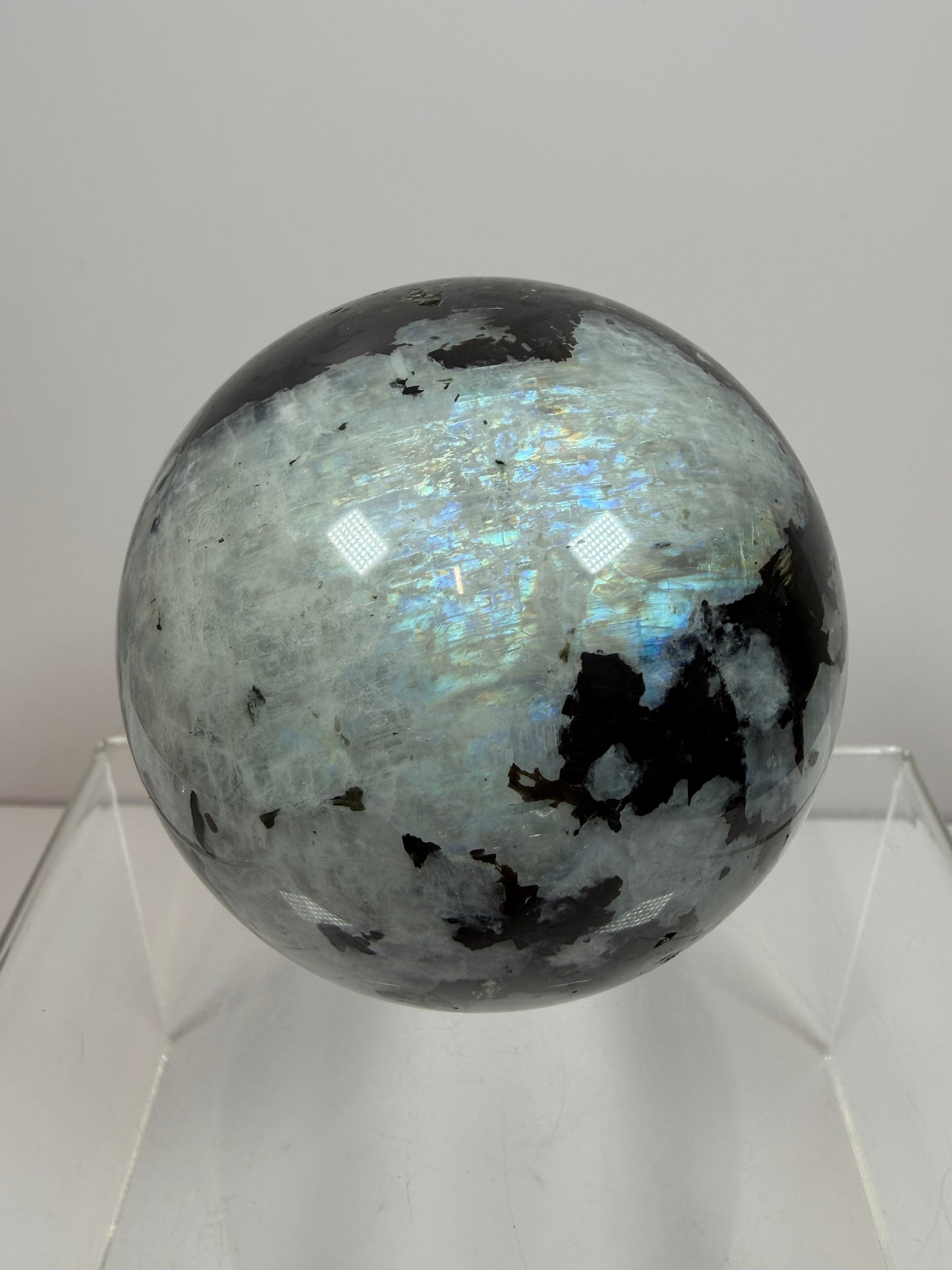 Rainbow Moonstone Sphere. 71mm. Rare Rainbow And Blue Flash! High Quality Display Sphere