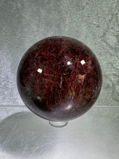Tourmalinated Quartz Sphere. 66mm. Gorgeous Red Tourmaline Inclusions. Unique And Rare Display Sphere.