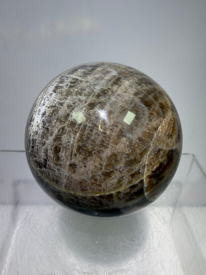 Black Moonstone Crystal Sphere. 55mm. Stunning Bright Silver Flash. High Quality Display Sphere