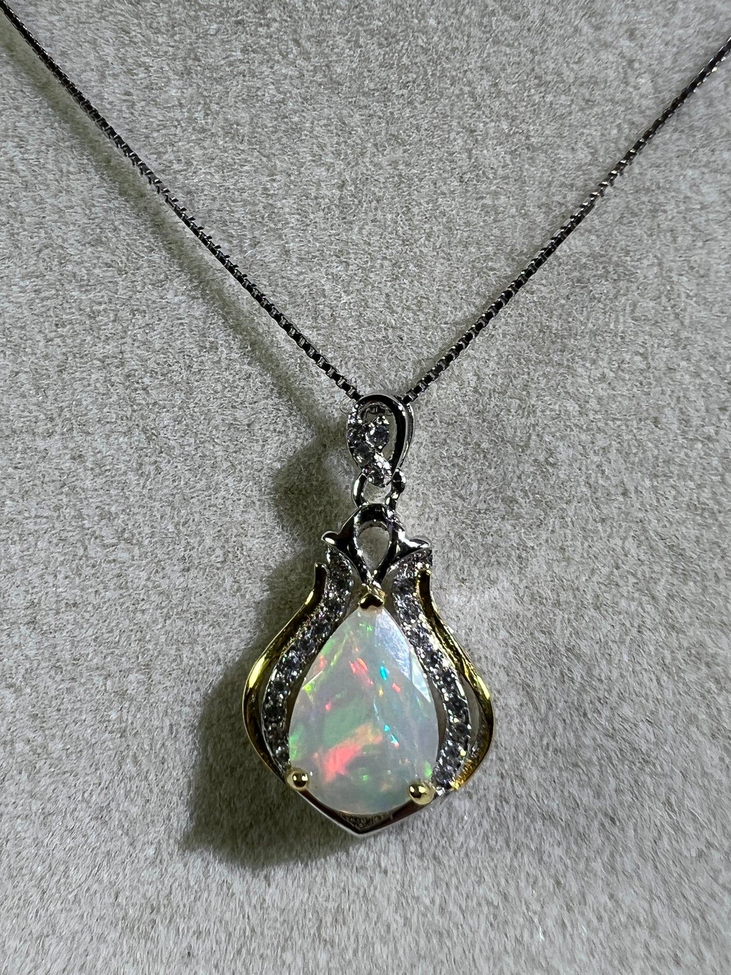 Opal Teardrop Pendant. S925 Silver Setting And Necklace. Incredible Play Of Color. Gorgeous High Quality Crystal Jewelry.