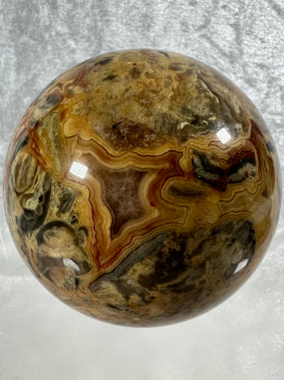 Crazy Lace Agate Sphere. 72mm. Stunning Lace And Patterns On This Sphere. Amazing Indonesian Crazy Lace Display Sphere